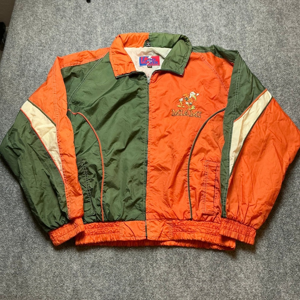 Vintage Pro Player Miami Hurricanes Windbreaker Jacket XL Orange Green